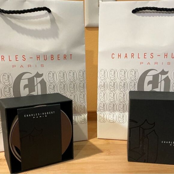 New Charles Hubert Gold-plated Double Hunter Blue Dial Pocket Watch - Picture 8 of 8